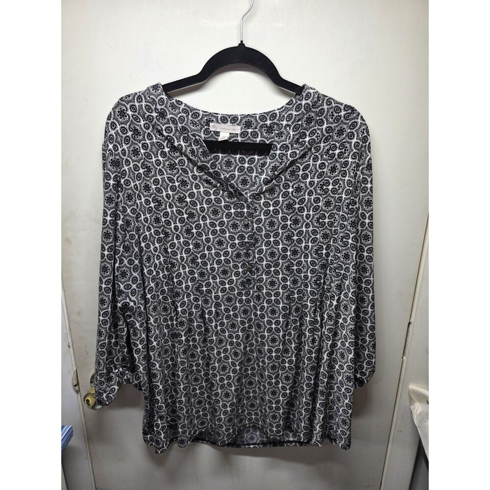 Dressbarn Blouse Women's Black & White Geometric Pullover Plus Size 2X
